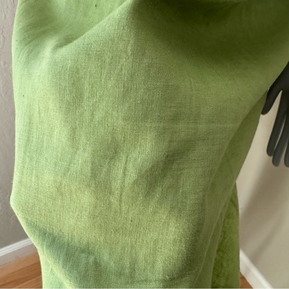 LAZYBONES 100% Linen Short Sleeve Green Midi Dress Drawstring Neck Size XS/S - Picture 12 of 12